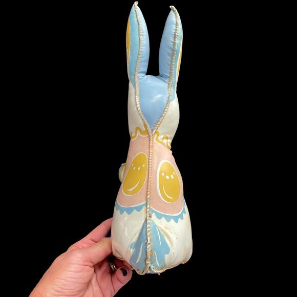 Vintage Oil Cloth Bunny Rabbit MCM Vinyl Carnival Prize Stuffed Toy 1950s Pastel - Picture 4 of 12